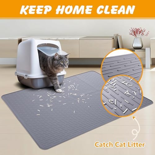 Silicone Cat Litter Mat 34 x 22 in, Waterproof Raised Edge - Image 2