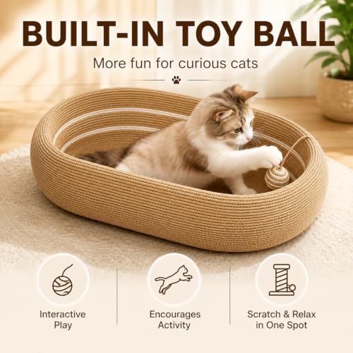 3-in-1 Extra Large Oval Sisal Cat Scratcher Bed - Image 3