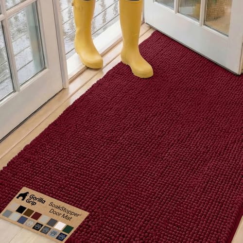 GORILLA GRIP SoakSTOPPER Dog Door Mat, Machine Wash and Dry, 60x36 Burgundy by GorillaGrip