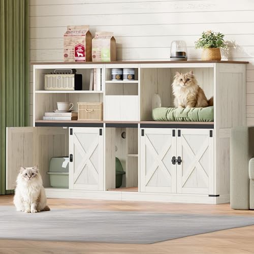 Hzuaneri Double cat Litter Box Enclosure, Cat Cabinet by Hzuaneri
