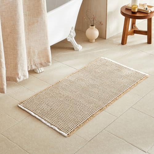 TYUU Waffle Bath Mat, Boho Bathroom Rugs Non Slip, 48x24 Khaki & White by TYUU