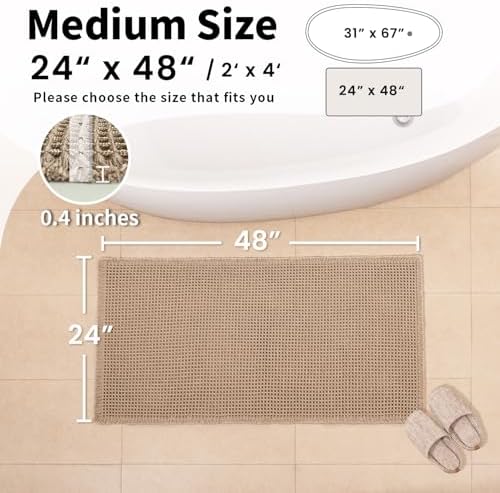 Waffle Bath Mat, Boho Bathroom Rug Non Slip Washable, 24 x 48 - Image 2
