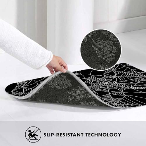 Halloween Spider Web Bath Rugs for Bathroom Black and White Durable Flannel - Image 5