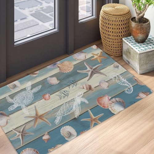 Giwawa Coastal Starfish Bath Rug Summer Sea Turtle Bathroom Carpet Soft Non - Image 5