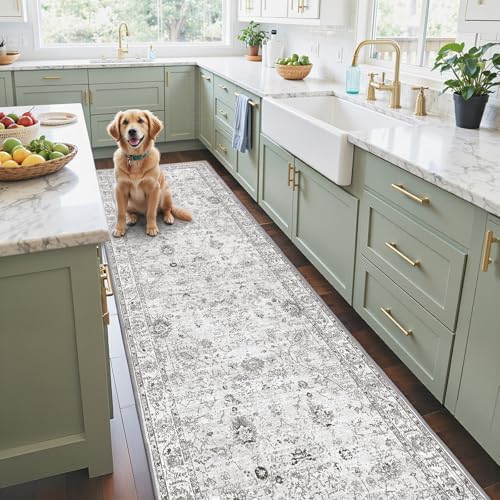 Grey Floral Hallway Runner Rug 2x8 - Image 5
