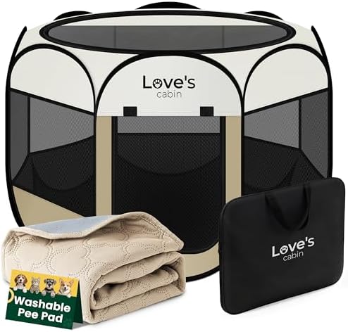Love's cabin Dog Playpen with Washable Pee Pad, Puppy Pet Cat Playpen Small by Lovescabin