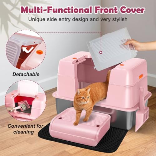 Vivifying Pink Stainless Steel Covered Cat Litter Box – Odor-Control, - Image 4