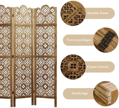 68.9Inch Folding Room Divider, 6 Panels Wood Carved Privacy Screens, Free - Image 3