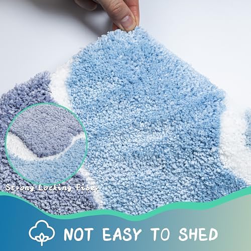 Blue Bathroom Runner Rugs, Non-Slip Absorbent Cute Coastal Bath Mat - Image 6