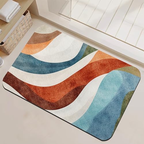 Colorful Waves Bathroom Rugs Mat Non Slip Washable Quick Dry Absorbent Thin by NSMNSM