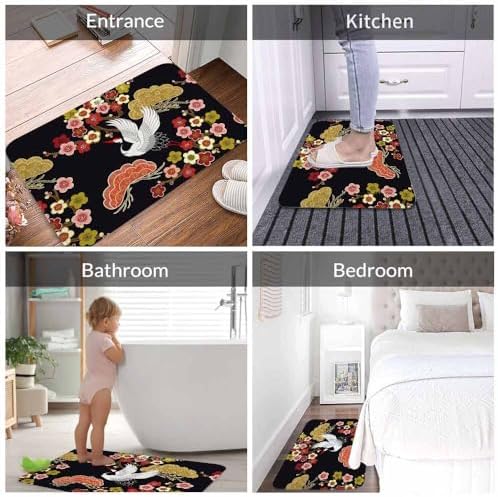 Japanese Crane Bath Mats for Bathroom Asian Oriental Heron Bird Floral Branch - Image 4