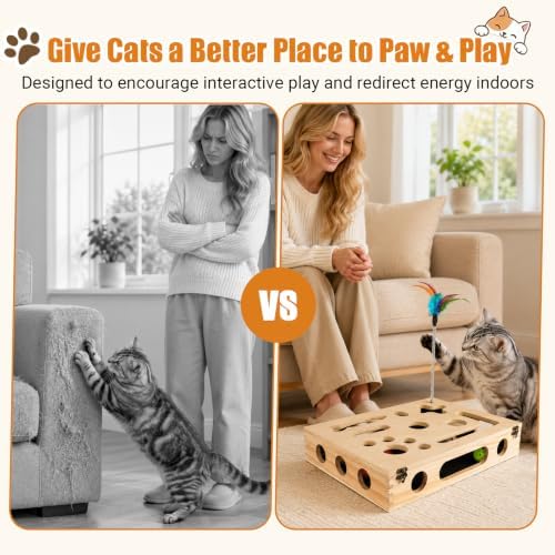 Cat Scratch Puzzle Enrichment Box, Wooden Interactive Toy - Image 6