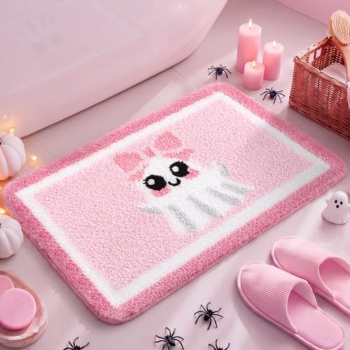 Boao Pink Ghost Halloween Bathroom Rug Pastel Ghost Bath Mat by Boao