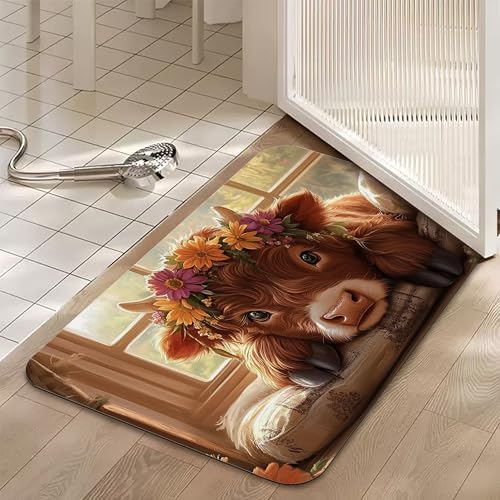 Bathroom Floor Mat, Cute Highland Cow Bathroom Rugs, Quick Dry Rustic Farmhouse - Image 5