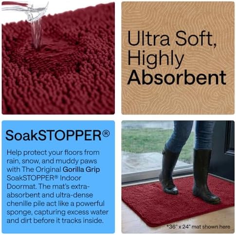 GORILLA GRIP SoakSTOPPER Dog Door Mat, Machine Wash and Dry, 36x24 Burgundy - Image 4