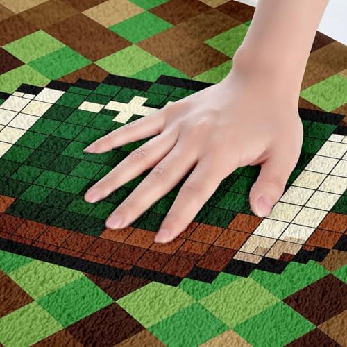 American Football Bath Rug, Pixelated Geometric Grid Shaggy Absorbent Non Slip - Image 4
