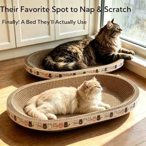 2 Pack Extra Large Cat Scratcher Cardboard, Oval Scratcher Bed Cat Scratch Bowl - Image 2