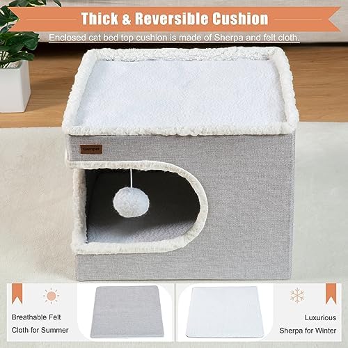 Garnpet Cat Bed for Indoor Cats Cube House, Covered Cat Cave Beds & Furniture - Image 3