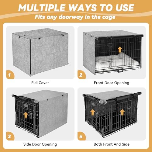 Akinerri Dog Crate Cover, Double Door Waterproof Kennel Cover, 48 in Grey - Image 4