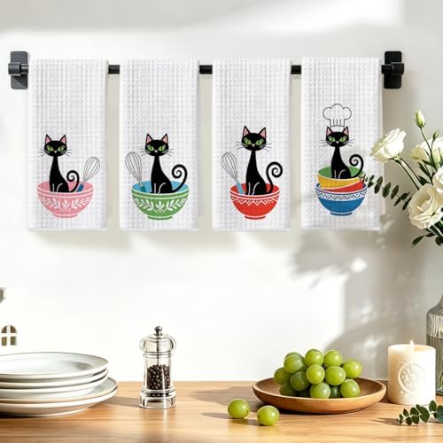 4 Pcs Cute Cat Kitchen Towels 24x14 Inch, Cats Gifts Reusable Dish Towels - Image 4