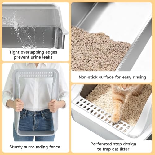 High-Sided Stainless Steel XL Cat Litter Box - Image 6