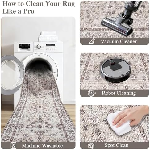 Dining Room Rugs for Under Table Washable 6x8 Beige Rug - Image 6