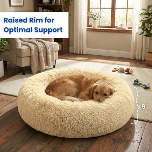 Calming Donut Dog Bed – Faux Fur Anti-Anxiety Pet Bed - Image 3