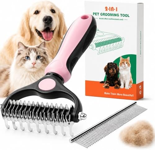 2-in-1 Pet Grooming Tool for Dogs & Cats, Double Sided Dematting Brush Set by Unknown