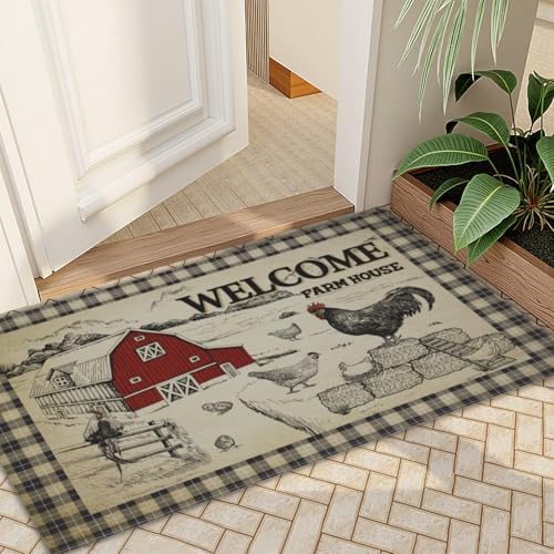 Giwawa Farmhouse Rooster Bath Rug Country Chicken Shower Rug Absorbent Bath - Image 7
