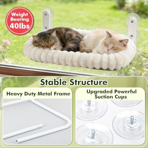 Zoratoo 2PC Cloud-Cuddle Cat Window Perch, Foldable Cat Hammock, M White - Image 4