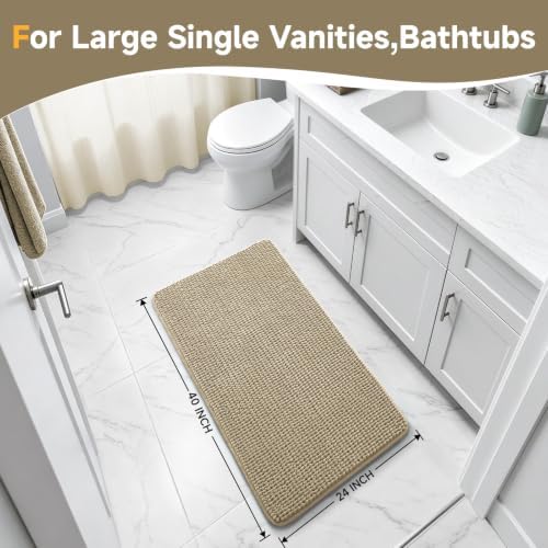 Ophanie Beige Bathroom Rugs 40x24, Soft Chenille Bath Mat, Non Slip Absorbent - Image 4