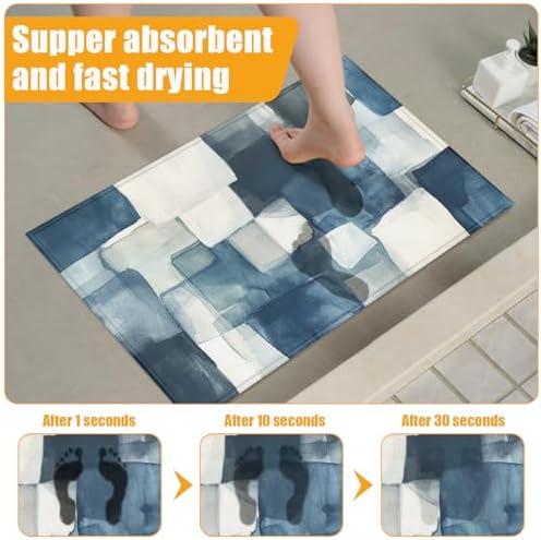 Blue Geometric Watercolor Bath Mat - Image 6