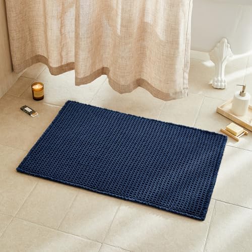 TYUU Waffle Bath Mat, Boho Bathroom Rugs Non Slip, 36x24 Navy Blue by TYUU