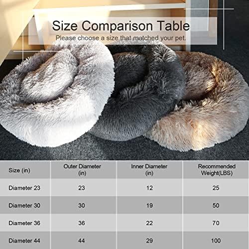 Dog Bed, Cat Calming Bed, Faux Fur Pillow Pet Donut Cuddler Round Plush Bed - Image 6