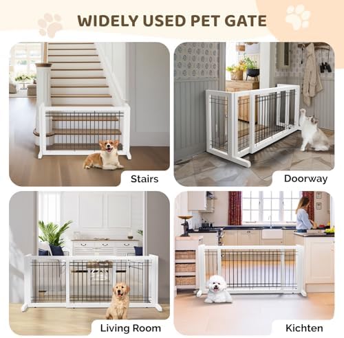 Bonnlo Free Standing Dog Gate, Wooden Adjustable Pet Fence Indoor, Christmas - Image 4