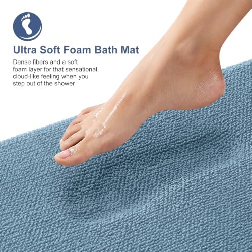 OLANLY Memory Foam Bathroom Runner Rug 45x27, Absorbent Long Mat, Airy Blue - Image 2