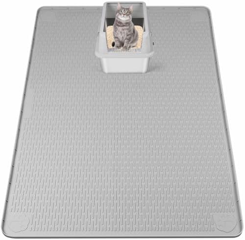 Silicone Cat Litter Mat for Litter Box 50”x35” Large Cat Mat, Light Grey by Bartuke