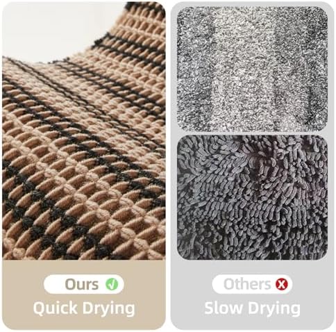 TYUU Waffle Runner Rug Bathroom, Long Boho Bath Mat, 60x24 Black & Khaki - Image 6