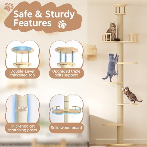 Floor to Ceiling Cat Tree with Cat Wall Shelves, Cat Furniture Set - Image 3