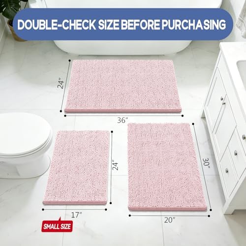 Bcoimo Small Bath Rug Mat, 24x17 Chenille Non Slip Pink Bathroom Shower Mat - Image 2