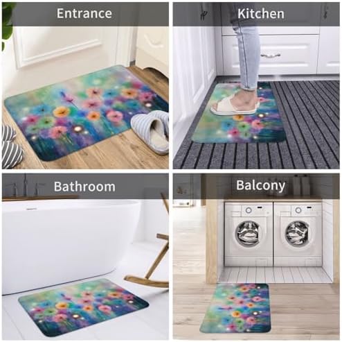 Colorful Watercolor Flowers Bath Mat 24x16 Inch Non-Slip Soft Microfiber - Image 7