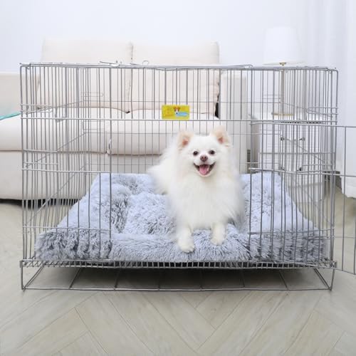 Small Dog Bed Crate Pad 24", Washable Puppy Beds, Plush Pet Mat Grey - Image 3