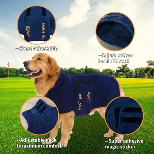 Dog Bathrobe Microfiber, Quick Dry Absorbent Adjustable Wrap Blue XL - Image 3