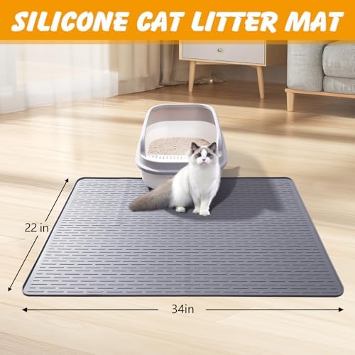 Silicone Cat Litter Mat 34 x 22 in, Waterproof Raised Edge - Image 3
