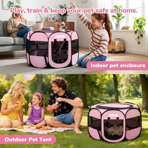 Dog Cat Small Animal Puppy Playpen Crate, Whole Pink - Image 5
