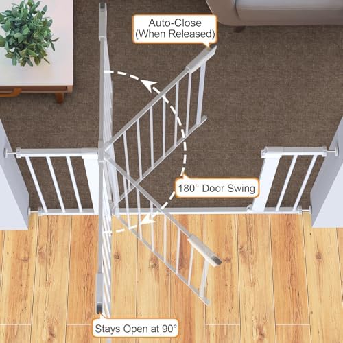 Cumbor 2 Pack 30-46" Baby Gate for Stairs, Auto Close Dog Gate Indoor White - Image 6