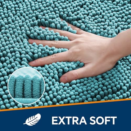 Chenille Bathroom Rug 26"x44" Aqua, Non-Slip Plush Bath Mat - Image 3