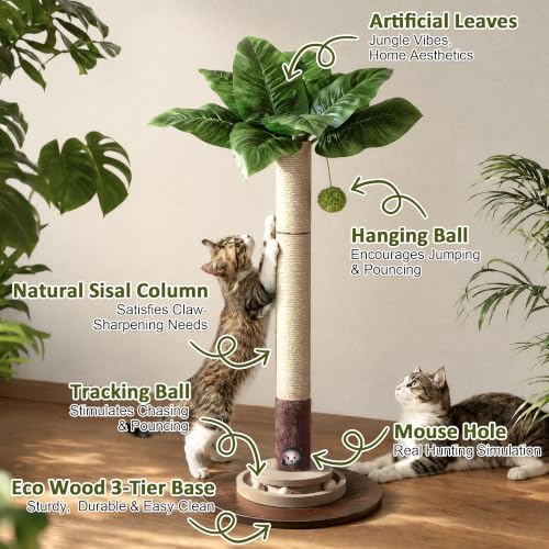 40" Cat Scratching Post, Natural Sisal Rope Cat Scratcher Tree - Image 2