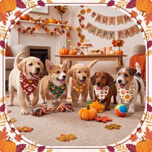 Preboun 100 Pcs Fall Paw Print Dog Bandanas Bulk, Autumn Thanksgiving Party - Image 4