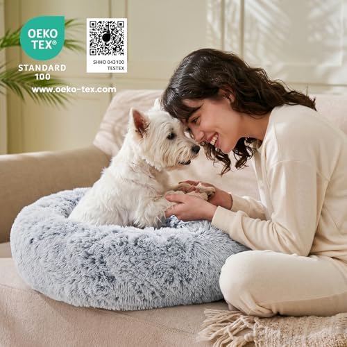 JOLLYVOGUE Small Dog Bed, Calming Soft Anti-Anxiety Donut Cat Bed, Washable - Image 5